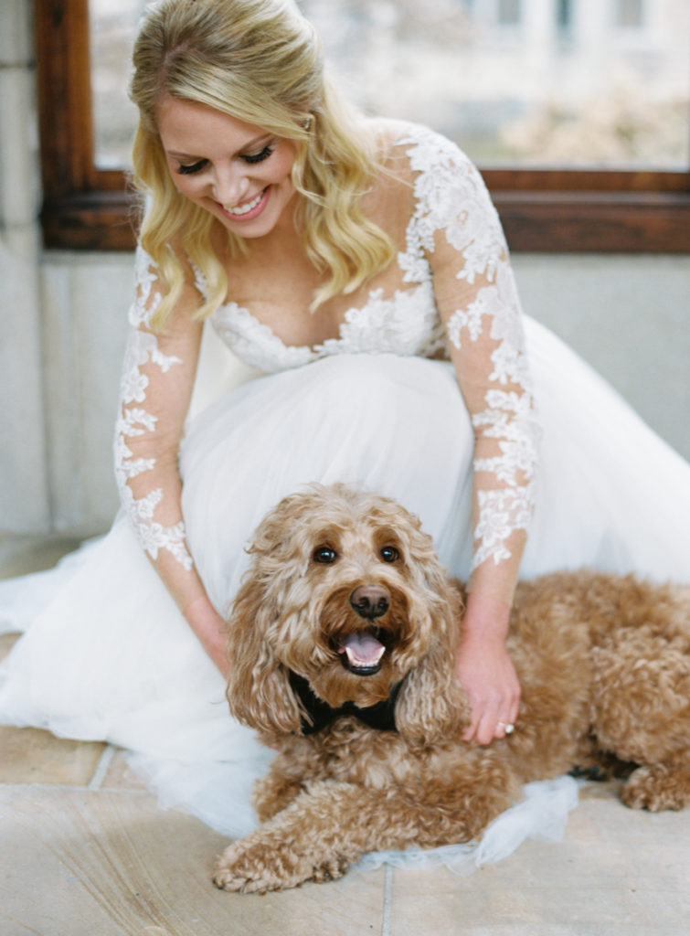 film wedding photographer in nashville, tn captures bridal portrait with her dog 