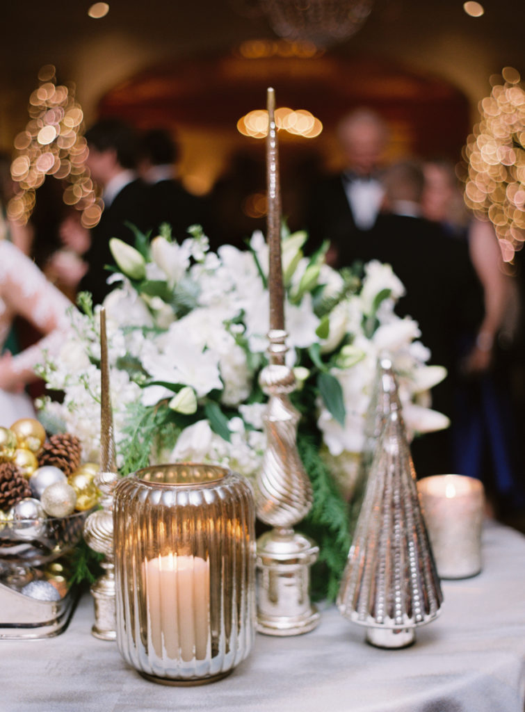table arrangements at winter wedding reception in belle meade tn