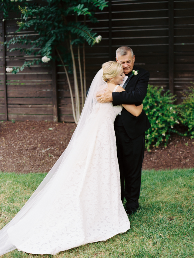 Bride has a first look with her father at the Cordelle outdoor wedding venue in Nashville, TN