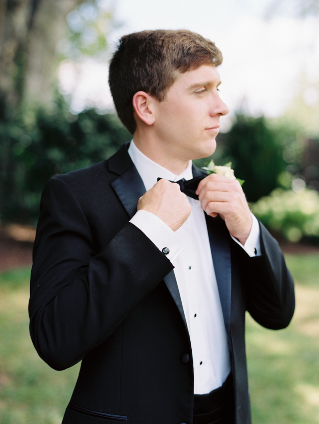 Groom in Classic Tux Getting Ready at The Cordelle Wedding Venue, Outdoor and Indoor wedding venue in Nashville, TN