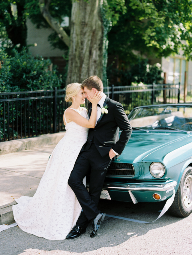 Vintage Getaway Car after Engaged Couple gets married in Nashville, TN 