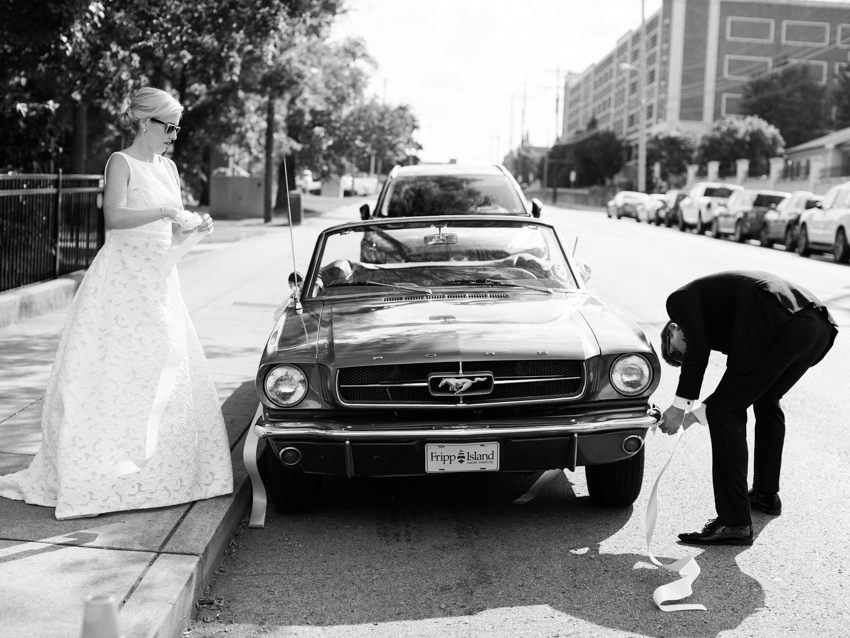 Bride & Groom Checking out their getaway car in Downtown Nashville