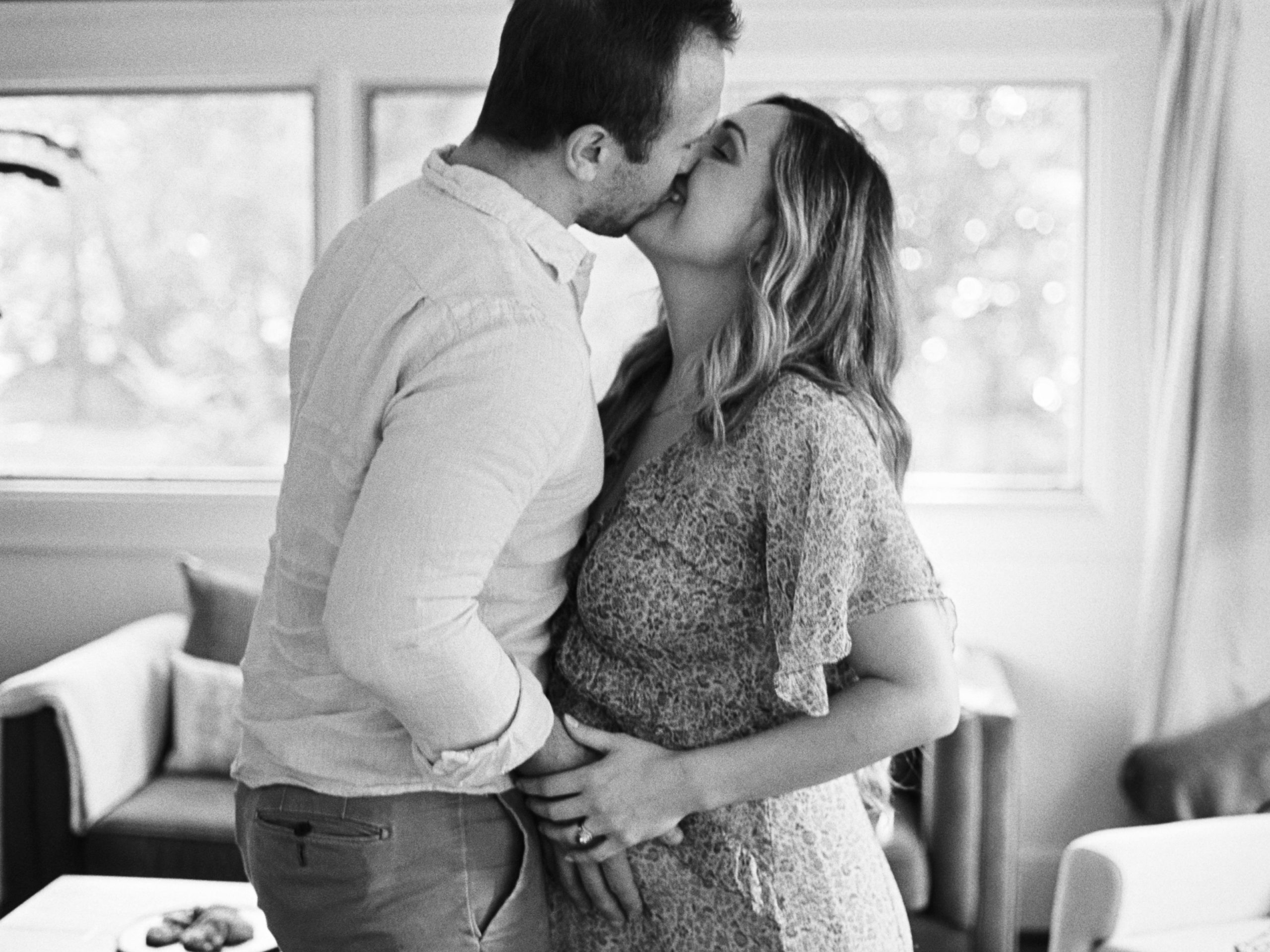 intimate at home maternity couples session film photographer in Tennessee 