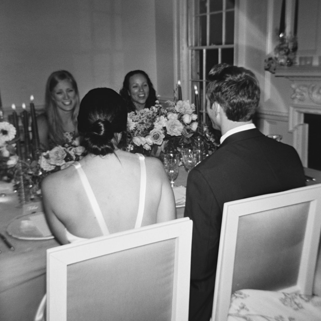 intimate indoor wedding reception at Meadowlark 1939 intimate wedding venue in Atlanta, Georgia shot by film wedding photographer Abigail Lewis Photography 